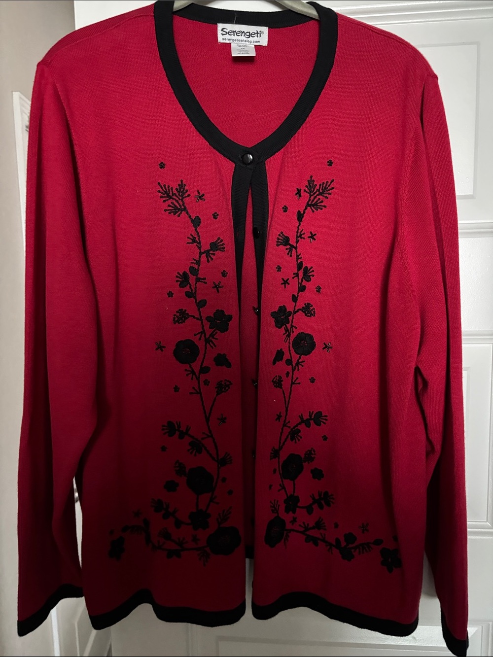 Serengeti Red Cardigan with Black Floral Embroidery